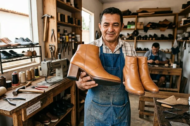 Showcasing a newly replaced heel of a shoe, highlighting the repair work done.