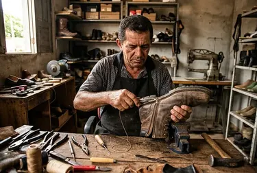 Zíper de bota sendo consertado por um profissional experiente.